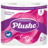 Бумага туалетная PLUSHE Super Light, 4 рулонов., 2 слоя, 15метров, белая