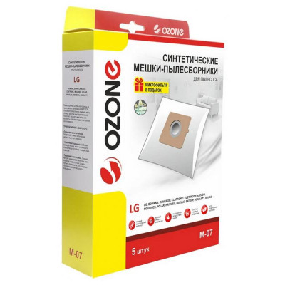 M-07 Мешки-пылесборники Ozone синтетические для пылесоса, 5 шт + микрофильтр-3