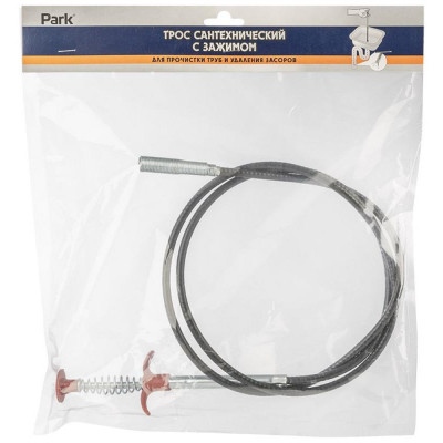 105033 Трос сантехнический с зажимом для прочистки труб и удаления засоров 160см Park-4