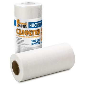 002925 Салфетки из спанлейса в рулоне с перфорацией 'Рыжий кот', 25х30см, 100шт