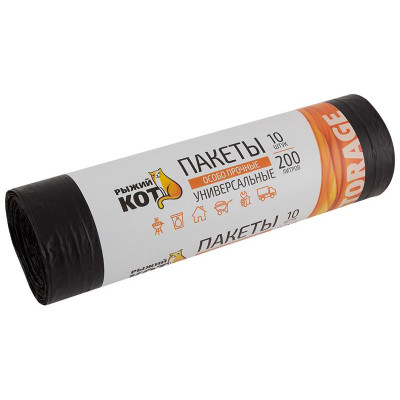 006978 Пакеты универсальные особо прочные' Рыжий кот' , 200л (10шт/рул) черные