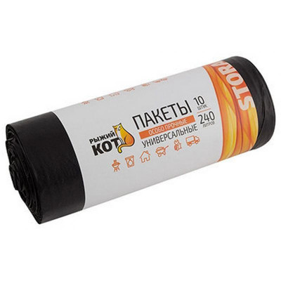 006979 Пакеты универсальные особо прочные' Рыжий кот' , 240л (10шт/рул) черные