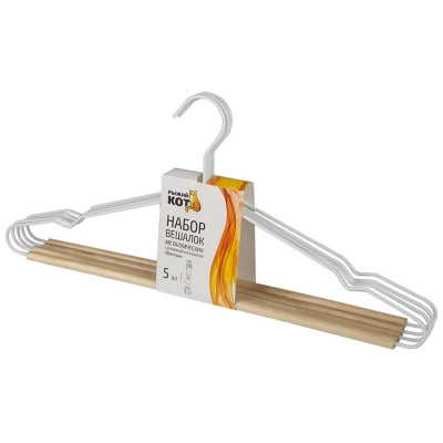 107895 Набор вешалок металлических с деревянной перекладиной 'Винтаж' 'Рыжий кот' (5шт)