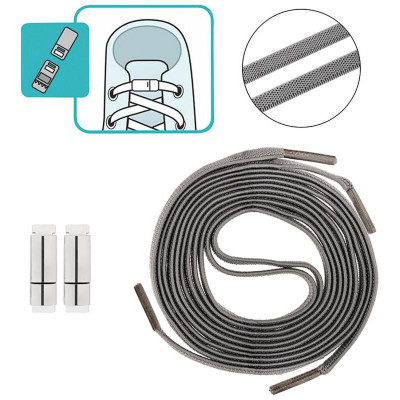 107990 Шнурки с магнитным фиксатором плоские эластичные, серые