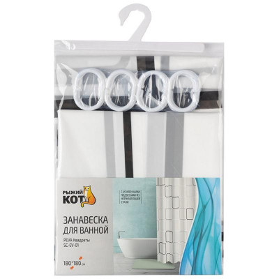 108743 Занавеска для ванной 'Рыжий кот' PEVA Квадраты-2