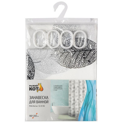 108748 Занавеска для ванной SC-EV-06 'Рыжий кот' PEVA Листья-2