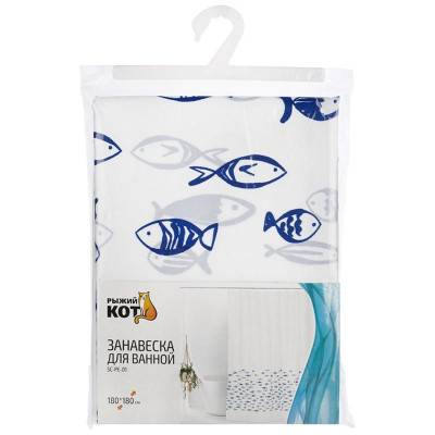 108995 Занавеска для ванной SP-PE-01 'Рыжий кот' Рыбы половина-1