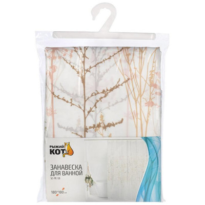 109005 Занавеска для ванной SP-PE-58 'Рыжий кот' Укропы бежевые-1