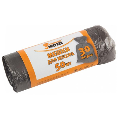 310102 Мешки д/мусора 'Рыжий кот' 30л (50шт./рул.), ПНД, черные