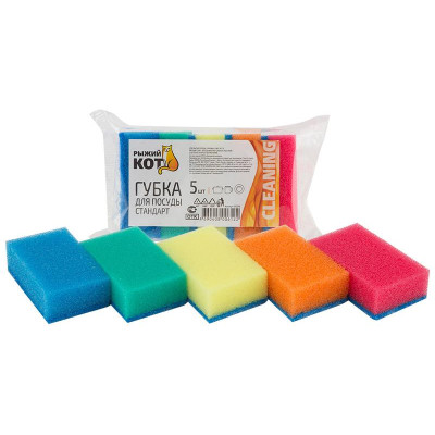 310218 Губка д/посуды 'Стандарт' 'Рыжий кот', 7.5х4.5х2.5см (5шт в наборе)