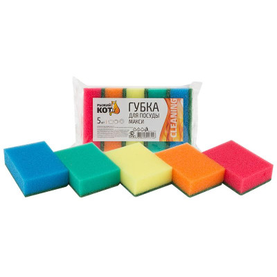 310220 Губка д/посуды 'Макси' 'Рыжий кот', 9.5х6.5х3см (5шт в наборе)