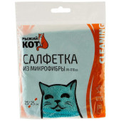 310291 Салфетка из микрофибры M-01Eco 'Рыжий кот', бирюзовый, размер 25х25см