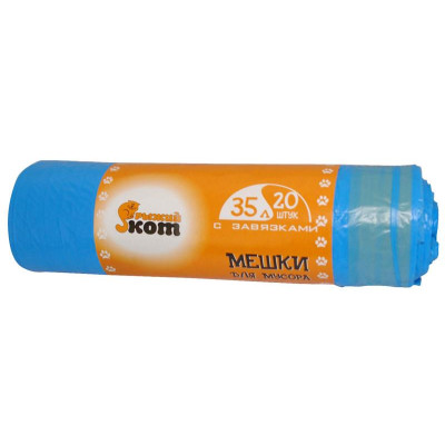 310326 Мешки для мусора с завязками 'Рыжий кот', 35л (20шт/рул) синий