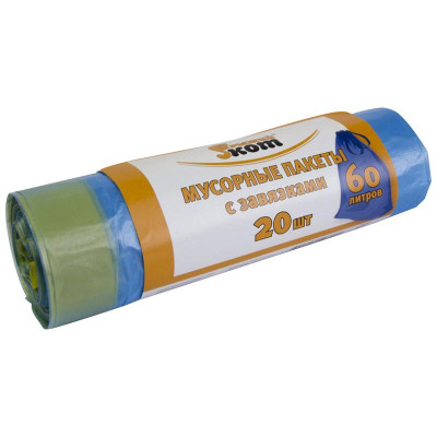 310399 Мешки для мусора с завязками 'Рыжий кот', 60л (20шт/рул) синий-2