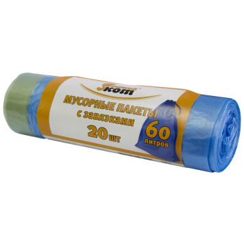 310399 Мешки для мусора с завязками 'Рыжий кот', 60л (20шт/рул) синий