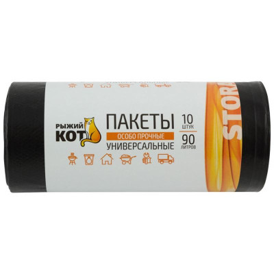 310409 Пакеты универсальные 90л (10шт./рул.) особо прочные, ПВД, черные, 40мкм-1
