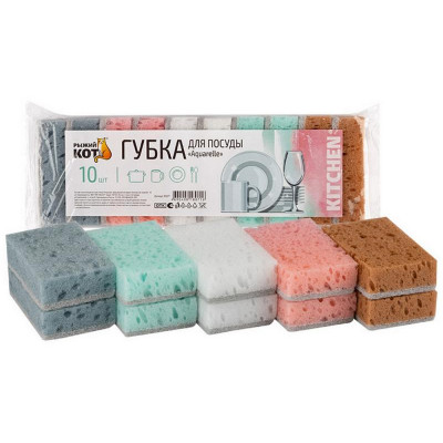 310577 Губка д/посуды 'Aquarelle' (10шт) (93х65х27мм) 'Рыжий кот'