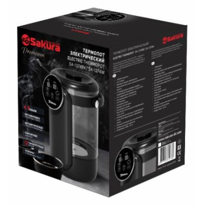 Термопот SA-1374BK Premium 4,5л стекл. LCD сенсор 13темп замок таймер-1