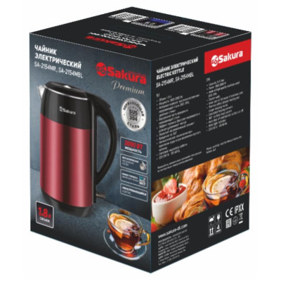 Чайник электр SA-2154MR (1.8) Premium красн металлик+черн-1