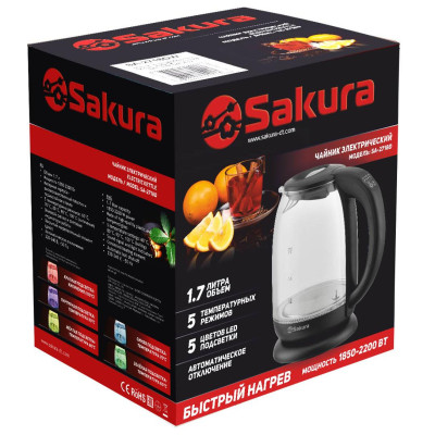 Чайник электр SA-2718DBK (1.7) стекл 5темп реж-1