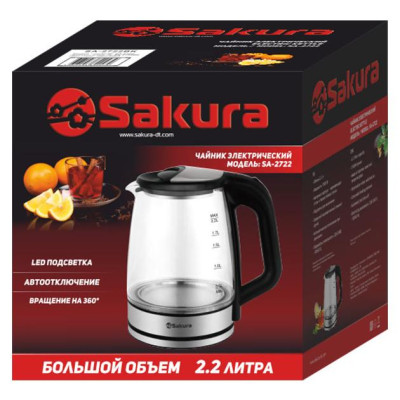 Чайник электр SA-2722BK (2.2) стекл подсв-1