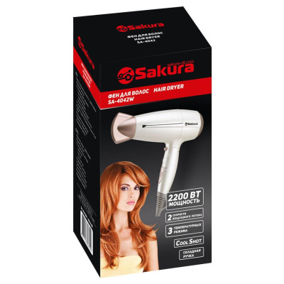 Фен электро SA-4042W 2000-2200Вт 3 температуры нагрева, 2 скор.-1