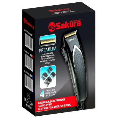 Машинка д/стрижки SA-5110BK Premium титан 4гребня сетев-1