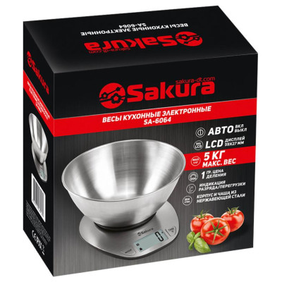Весы кухон SA-6064 5кг элек нерж-1