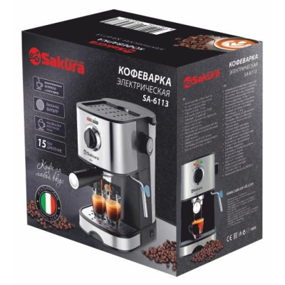 Кофеварка SA-6113 рожк 1,0л 15бар 850Вт-1