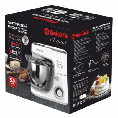 Миксер электр с чашей SA-6332W ELEGANT планетарный 1300Вт 5,0 л 6скор+Турбо-1