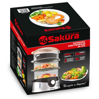 Пароварка SA-7215 3ч (9,0л) 800Вт нерж/черн-1