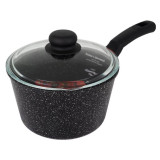 Ковш 2,0л SA-BC03-2GC Каменная Black со стеклянной крышкой литой черный