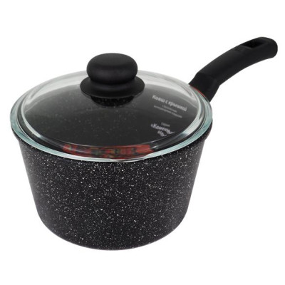 Ковш 2,0л SA-BC03-2GC Каменная Black со стеклянной крышкой литой черный