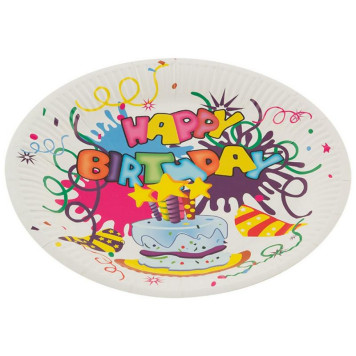 007149 Набор бумажных тарелок 'Happy Birthday' Волшебная страна 23см (6шт)-1