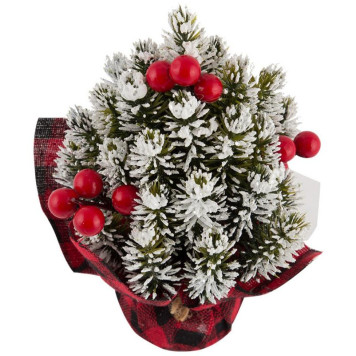 007635 Украшение декоративное 'Елка заснеженная в букете'-1