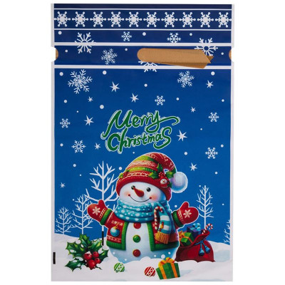109722 Пакет подарочный с затягивающей лентой 'Снеговик' (10шт) 22.5х34см-1