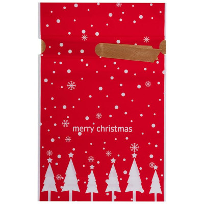 109724 Пакет подарочный с затягивающей лентой 'Ёлки' (10шт) красный 22.5х34см-1