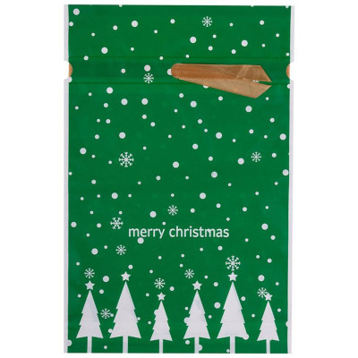 109725 Пакет подарочный с затягивающей лентой 'Ёлки' (10шт) зелёный 14.5х22.5см-1