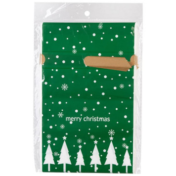 109725 Пакет подарочный с затягивающей лентой 'Ёлки' (10шт) зелёный 14.5х22.5см-2