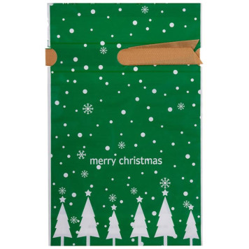 109726 Пакет подарочный с затягивающей лентой 'Ёлки' (10шт) зелёный 22.5х34см-1