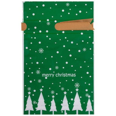 109726 Пакет подарочный с затягивающей лентой 'Ёлки' (10шт) зелёный 22.5х34см-1