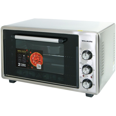 Мини-печь WILLMARK WOF-365SS (36л, лампа, таймер, 2 противня, решетка, корпус нерж.сталь, 1300Вт)